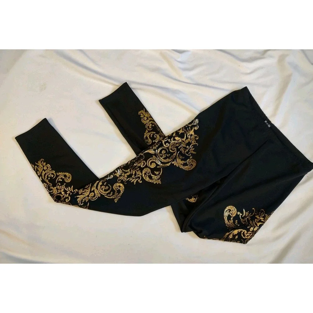 Love Culture Y2K Leggings Black & Gold Statement Style Bead Stud Leg Goth Sz L - Picture 1 of 8